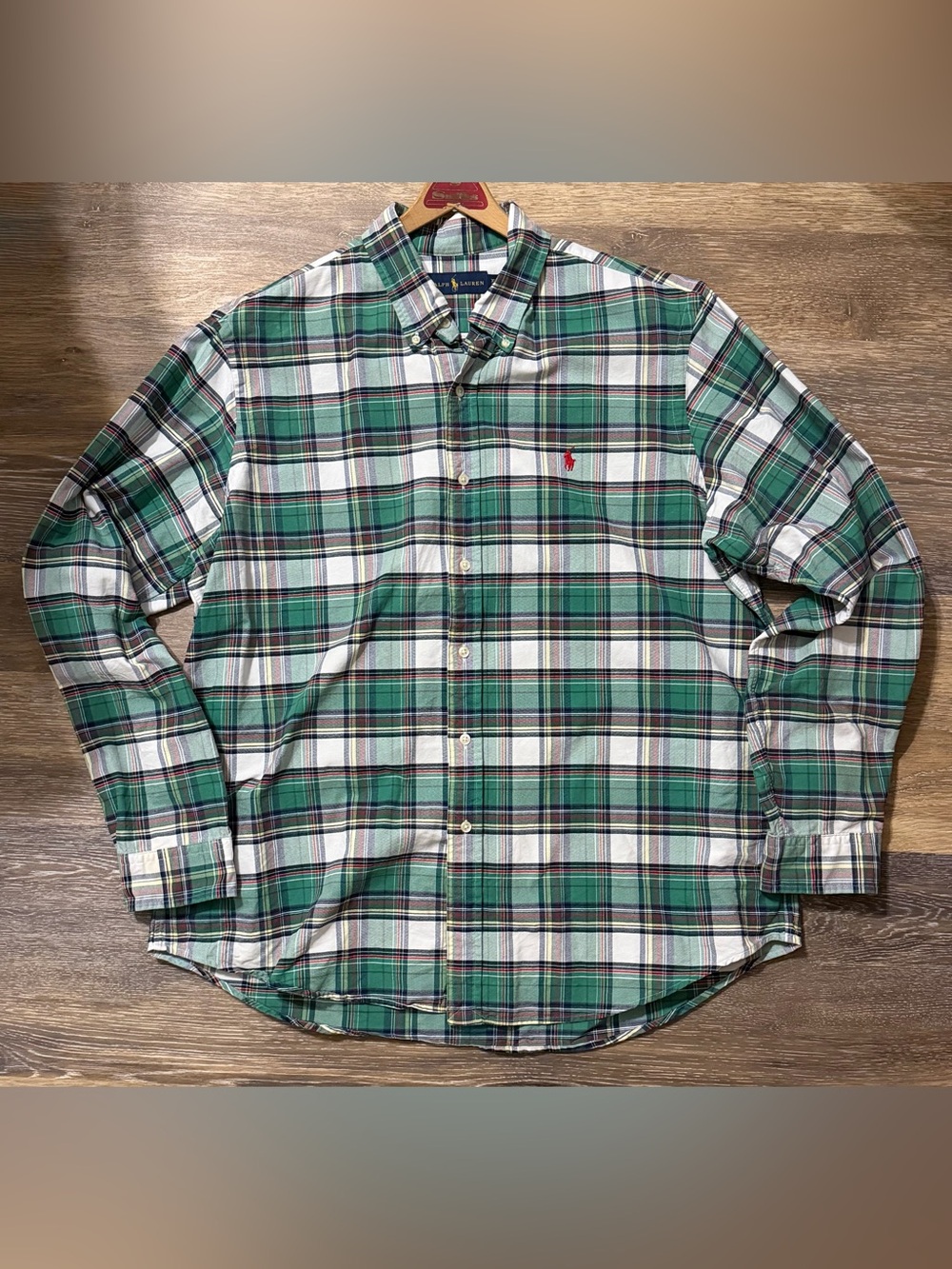 Ralph Lauren Polo Men XL Plaid Button Down Shirt Green Navy Red Pony
